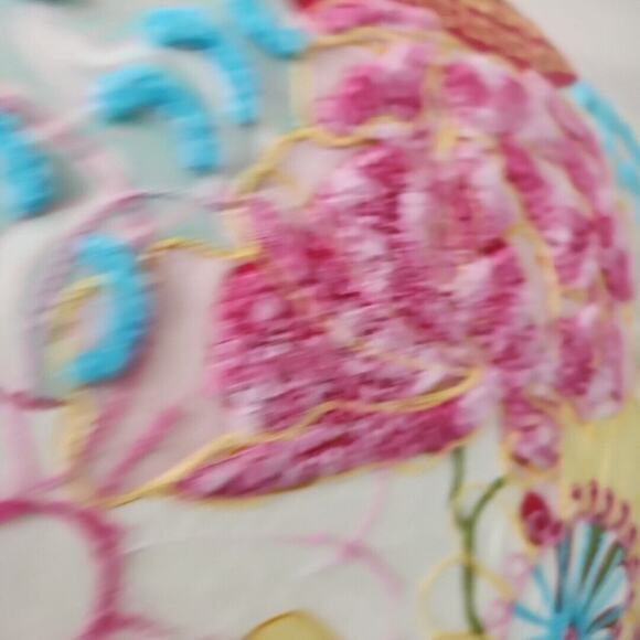 Pier 1 Imports Multicolored Floral Pastel Embroidered Pillow Pink Stripe Back - Picture 9 of 13